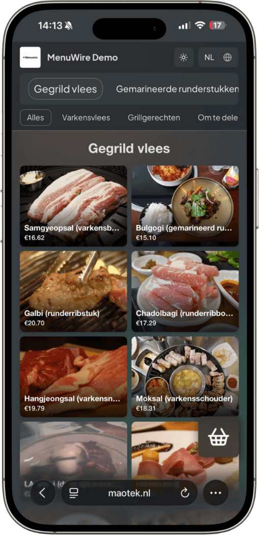 iPhone mockup showing MenuWire order screen