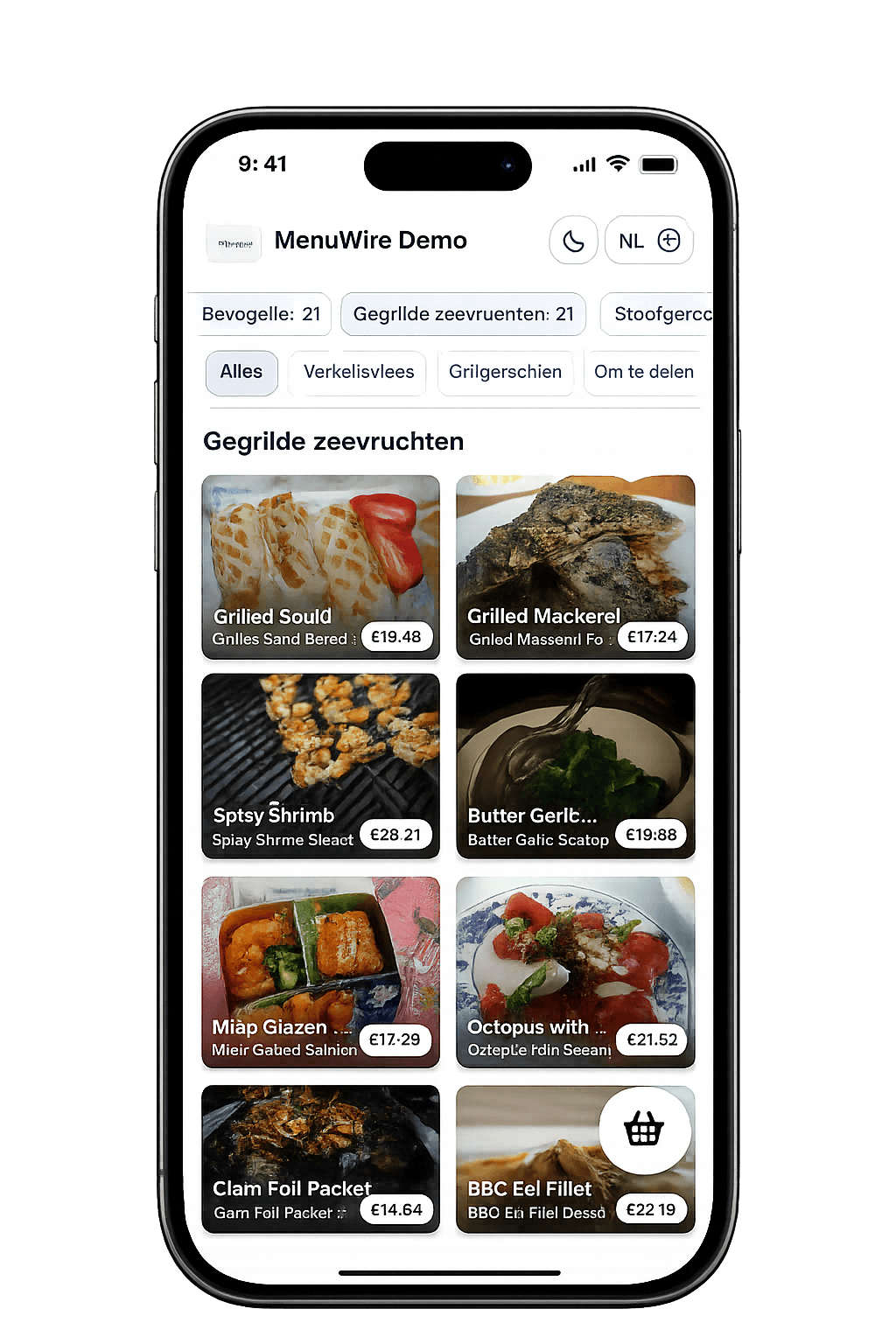 iPhone mockup showing MenuWire order screen