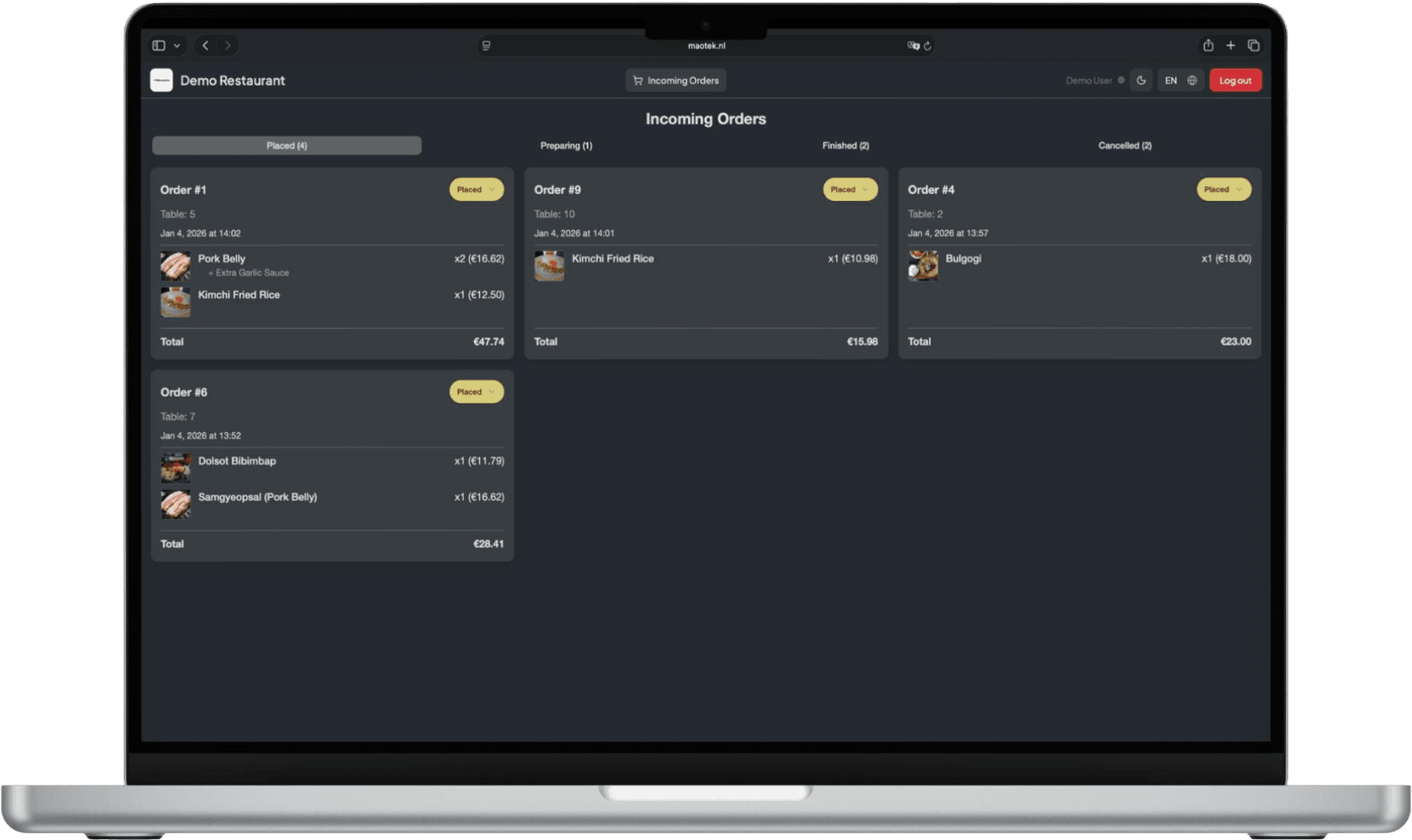 MacBook mockup showing MenuWire dashboard